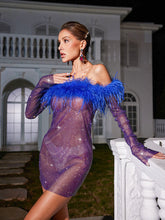 Jaela Feather Diamond Mesh Mini Dress